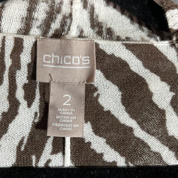 Chico's Cardigan Sweater Womens Size 2 US Large Brown White‎ Zebra Striped Open - Picture 6 of 10
